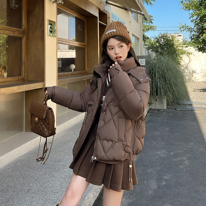 Thickened Windproof Puffer Jacket with Toggle Button for Women