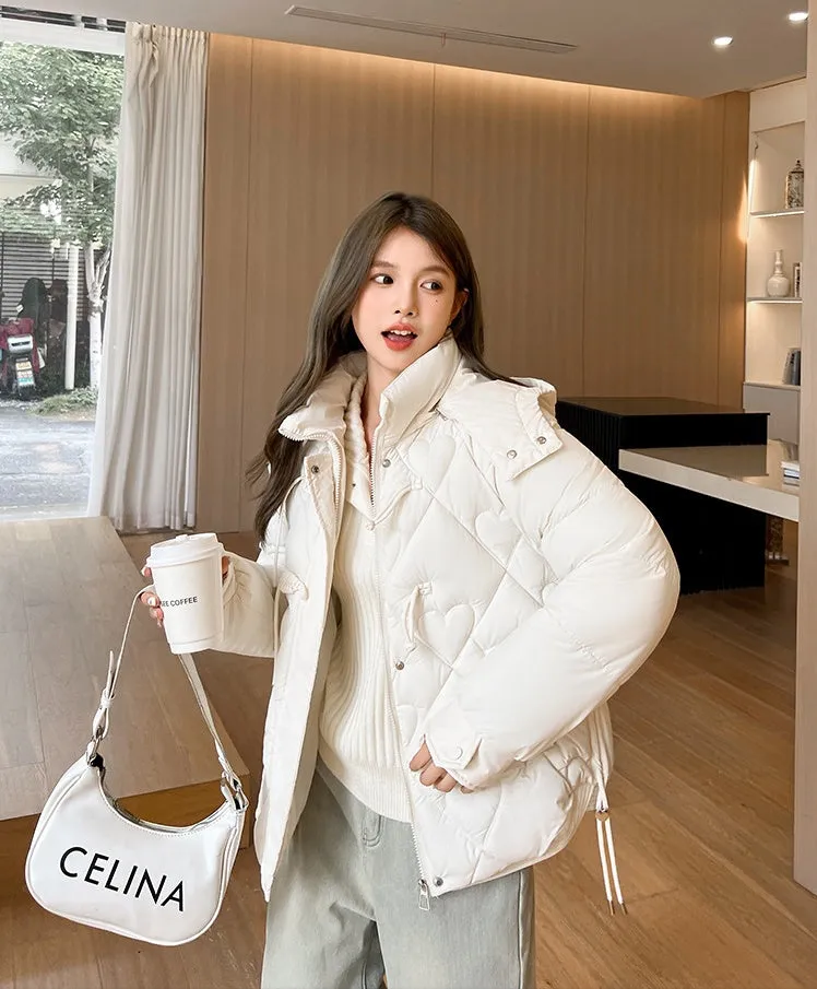 Thickened Windproof Puffer Jacket with Toggle Button for Women