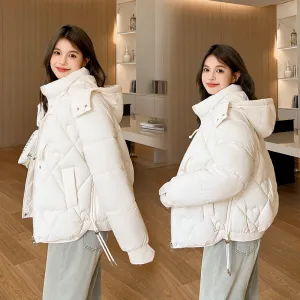 Thickened Windproof Puffer Jacket with Toggle Button for Women