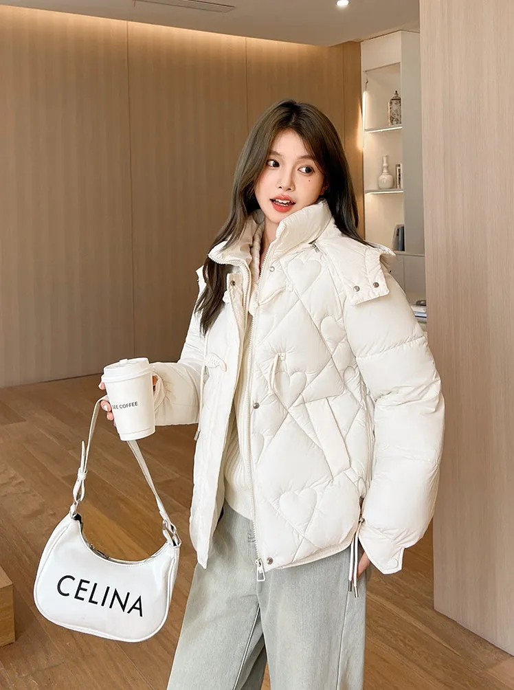 Thickened Windproof Puffer Jacket with Toggle Button for Women
