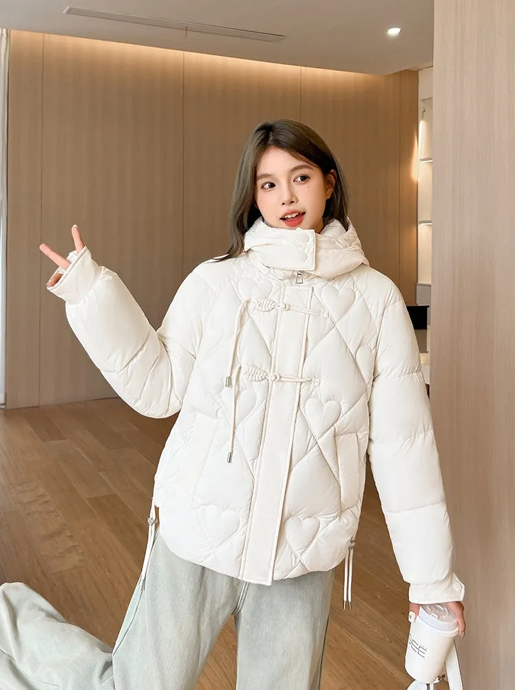 Thickened Windproof Puffer Jacket with Toggle Button for Women