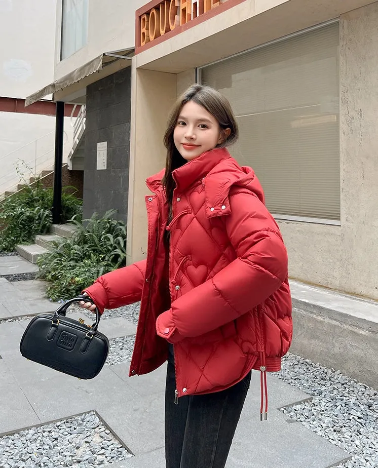 Thickened Windproof Puffer Jacket with Toggle Button for Women