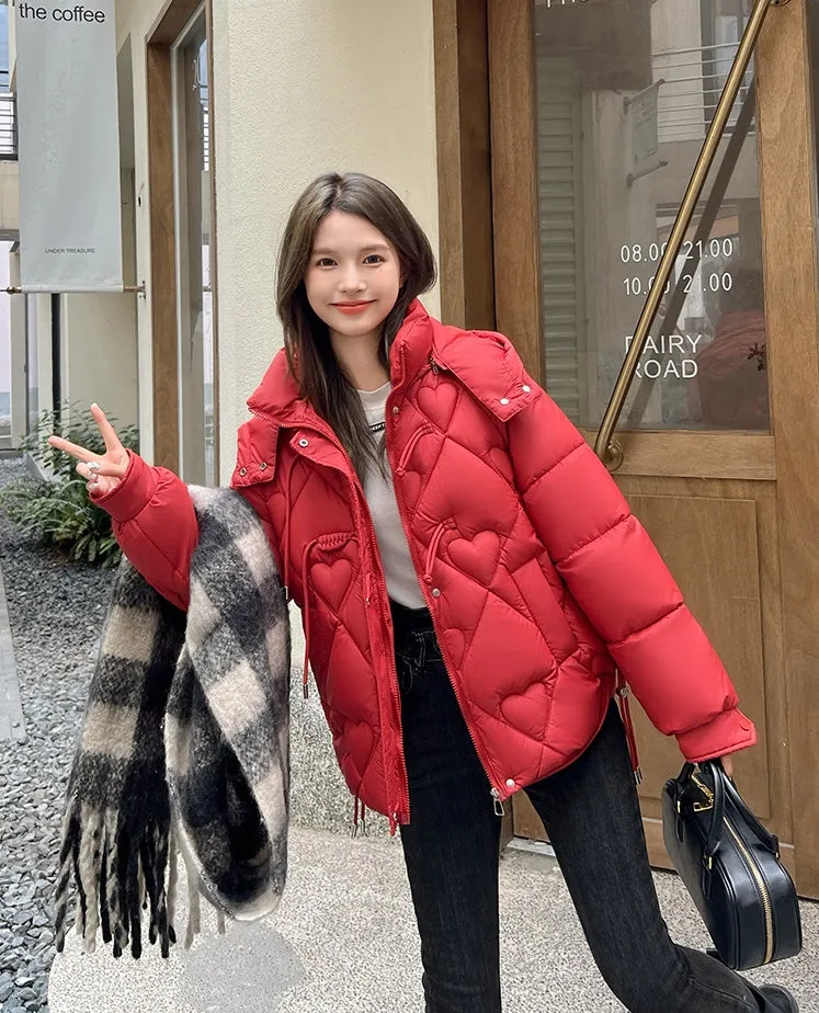 Thickened Windproof Puffer Jacket with Toggle Button for Women