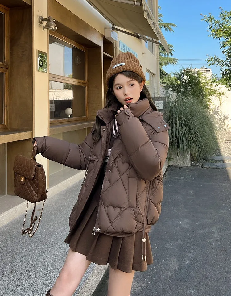Thickened Windproof Puffer Jacket with Toggle Button for Women
