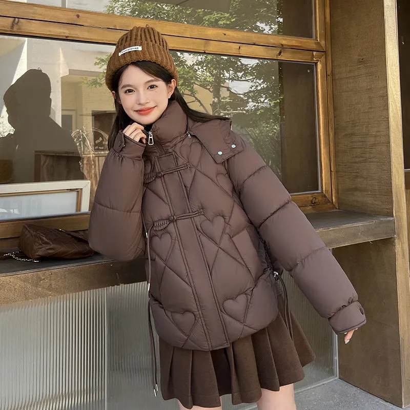 Thickened Windproof Puffer Jacket with Toggle Button for Women