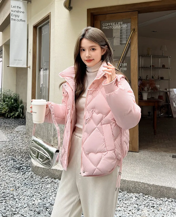 Thickened Windproof Puffer Jacket with Toggle Button for Women