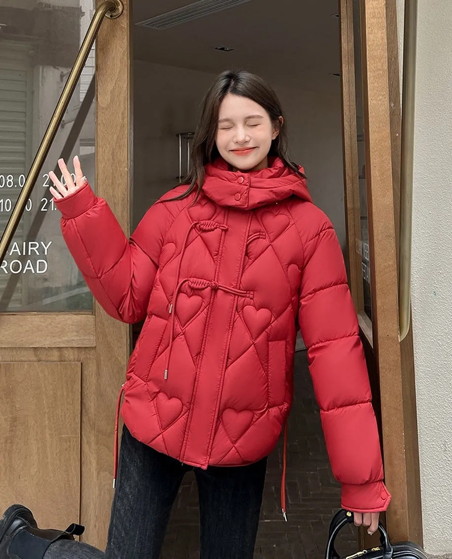 Thickened Windproof Puffer Jacket with Toggle Button for Women