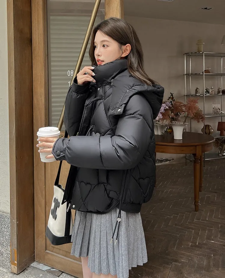 Thickened Windproof Puffer Jacket with Toggle Button for Women