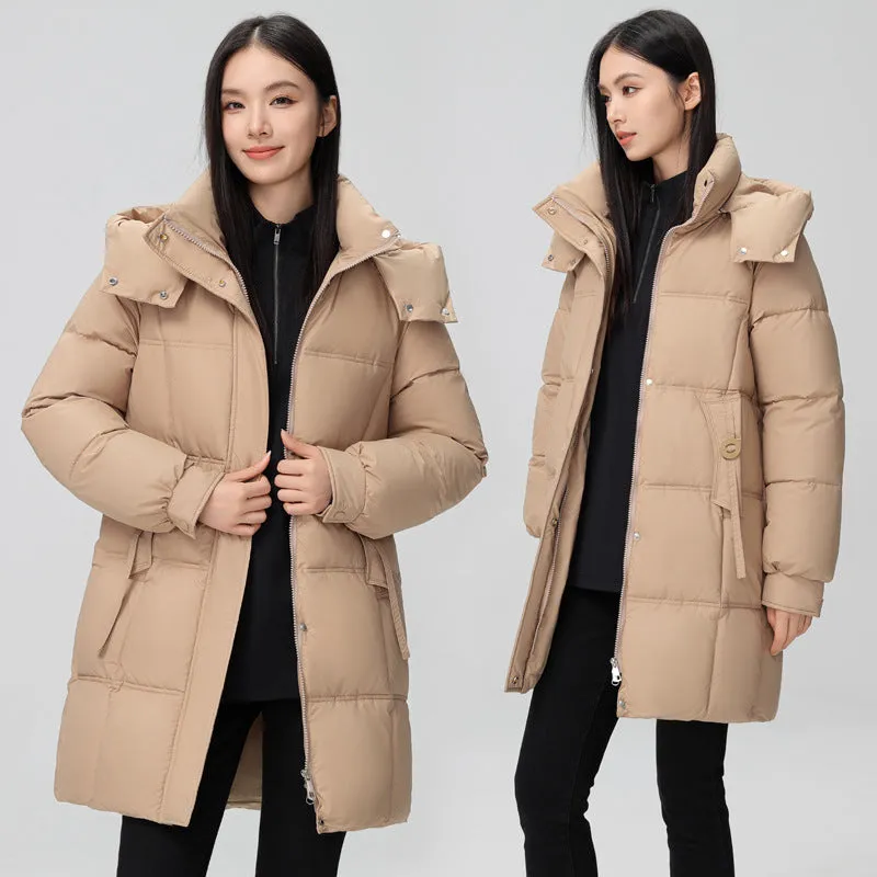 Thigh-Length Solid Puffer Jacket