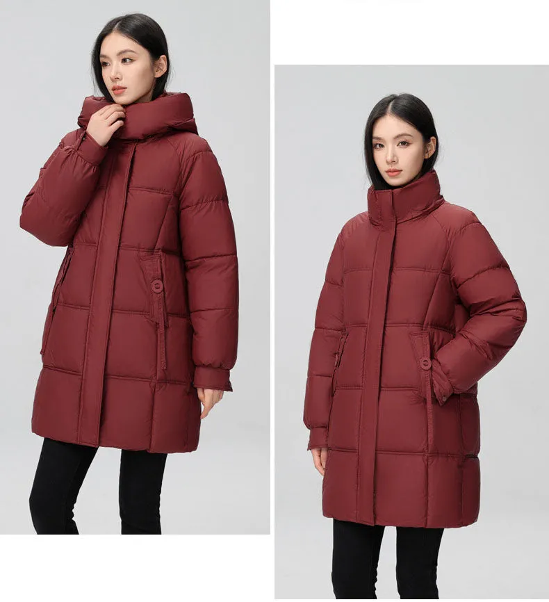 Thigh-Length Solid Puffer Jacket