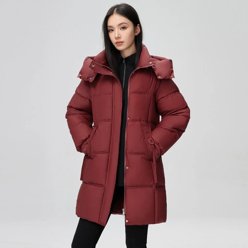Thigh-Length Solid Puffer Jacket
