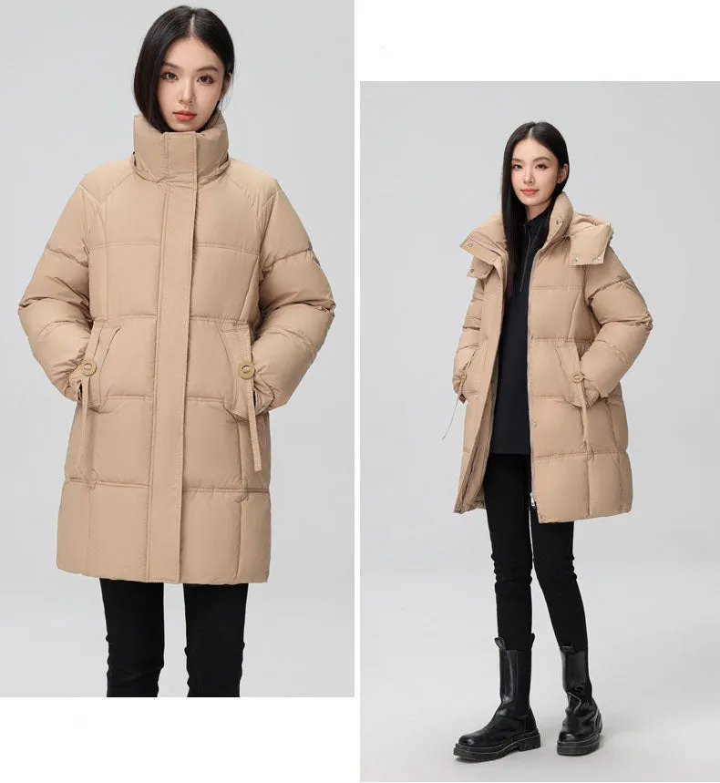 Thigh-Length Solid Puffer Jacket