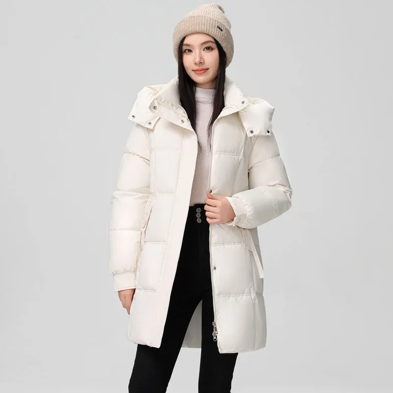 Thigh-Length Solid Puffer Jacket