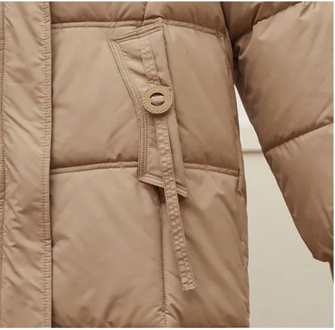 Thigh-Length Solid Puffer Jacket