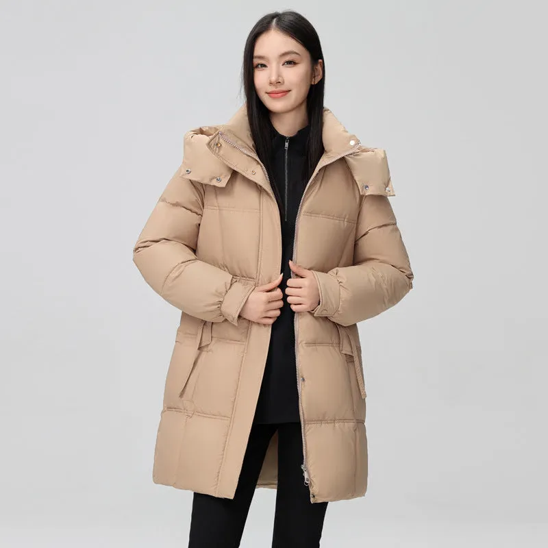 Thigh-Length Solid Puffer Jacket