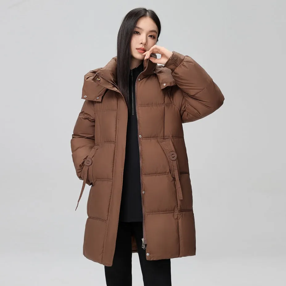 Thigh-Length Solid Puffer Jacket