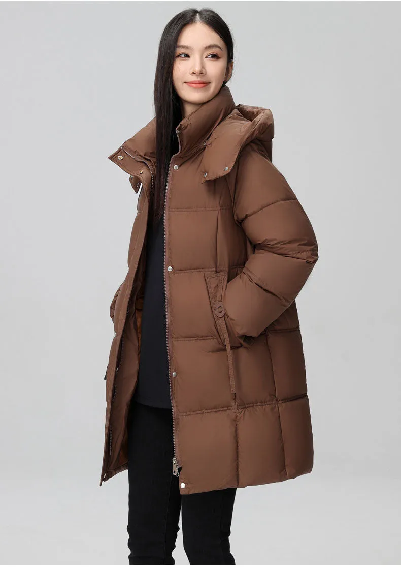 Thigh-Length Solid Puffer Jacket
