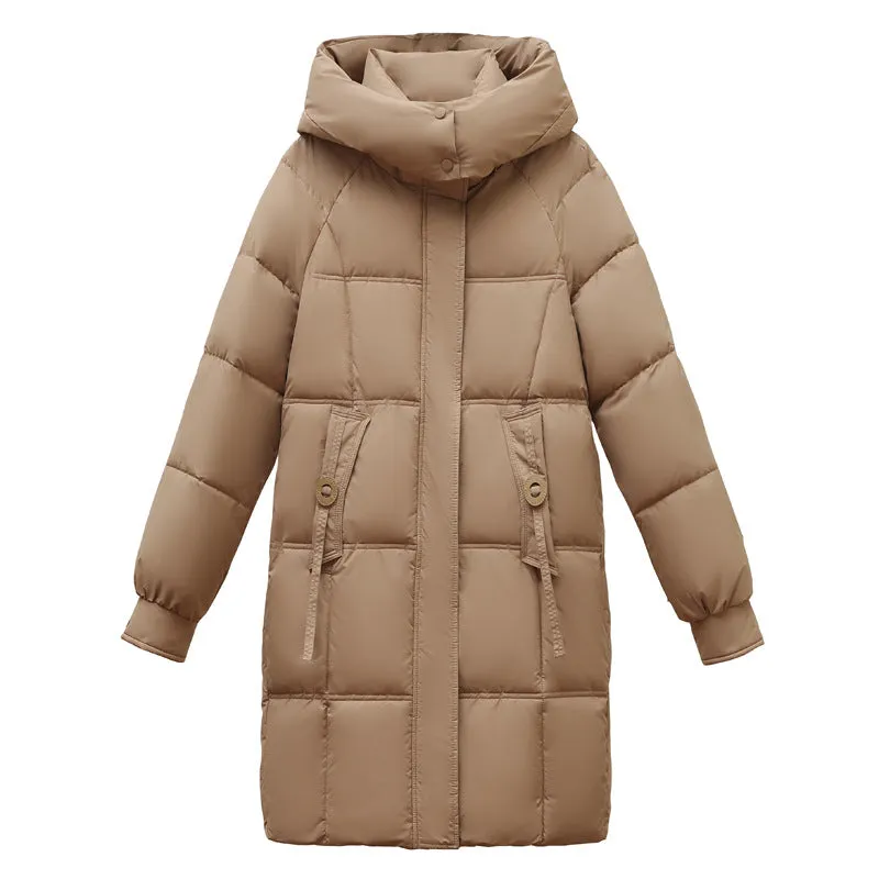 Thigh-Length Solid Puffer Jacket