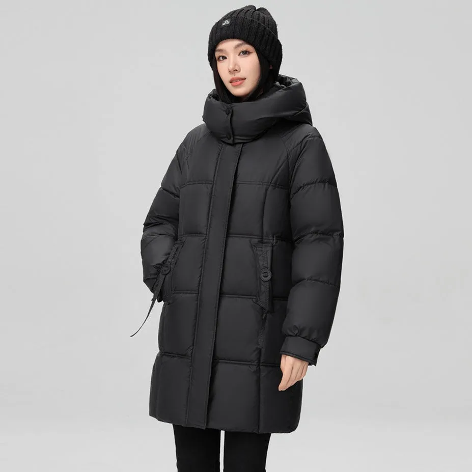 Thigh-Length Solid Puffer Jacket