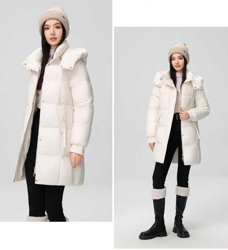 Thigh-Length Solid Puffer Jacket