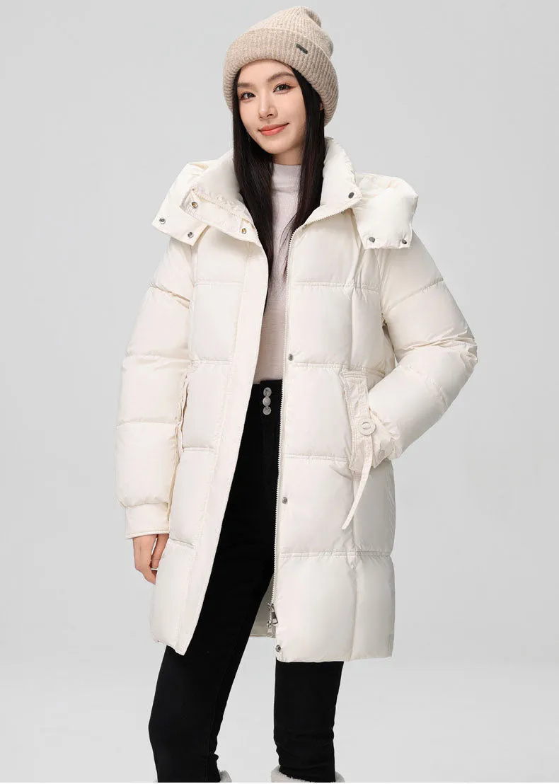 Thigh-Length Solid Puffer Jacket