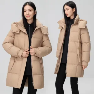 Thigh-Length Solid Puffer Jacket