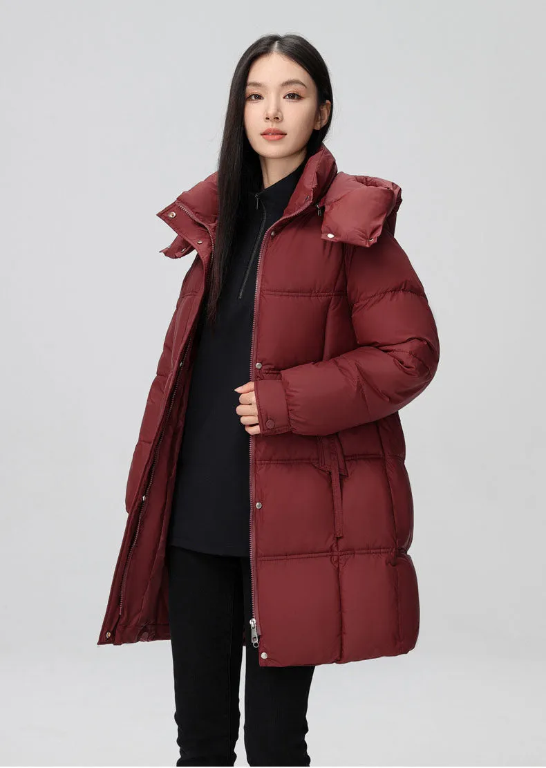 Thigh-Length Solid Puffer Jacket