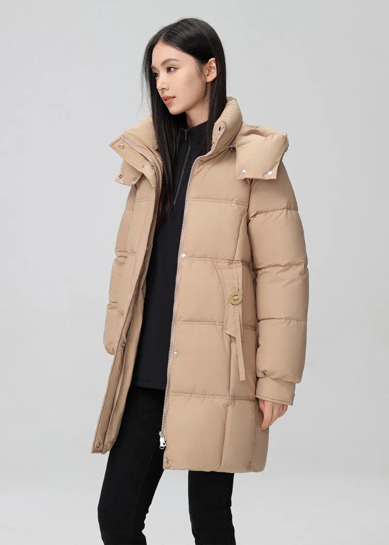Thigh-Length Solid Puffer Jacket