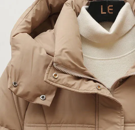 Thigh-Length Solid Puffer Jacket