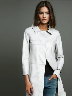 Three-Quarter Sleeve Formal Leather Coat for Women