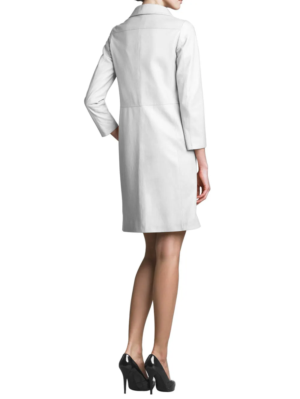 Three-Quarter Sleeve Formal Leather Coat for Women