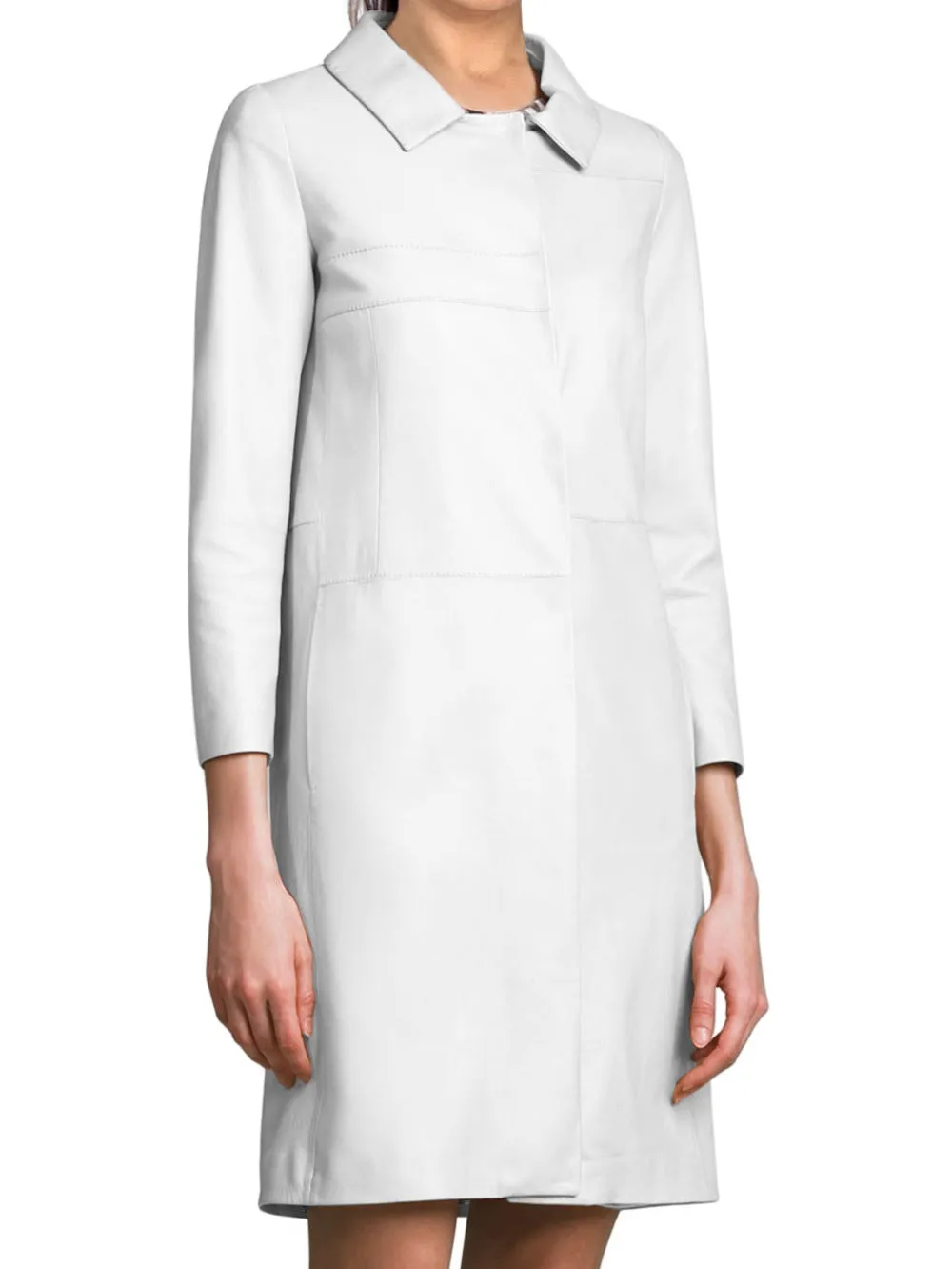 Three-Quarter Sleeve Formal Leather Coat for Women