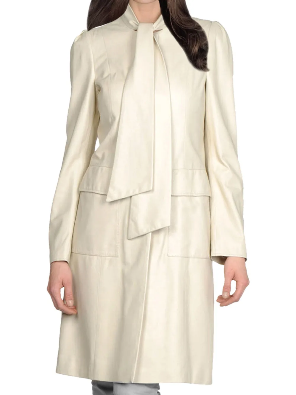 Tie Collar Grace Leather Coat for Women