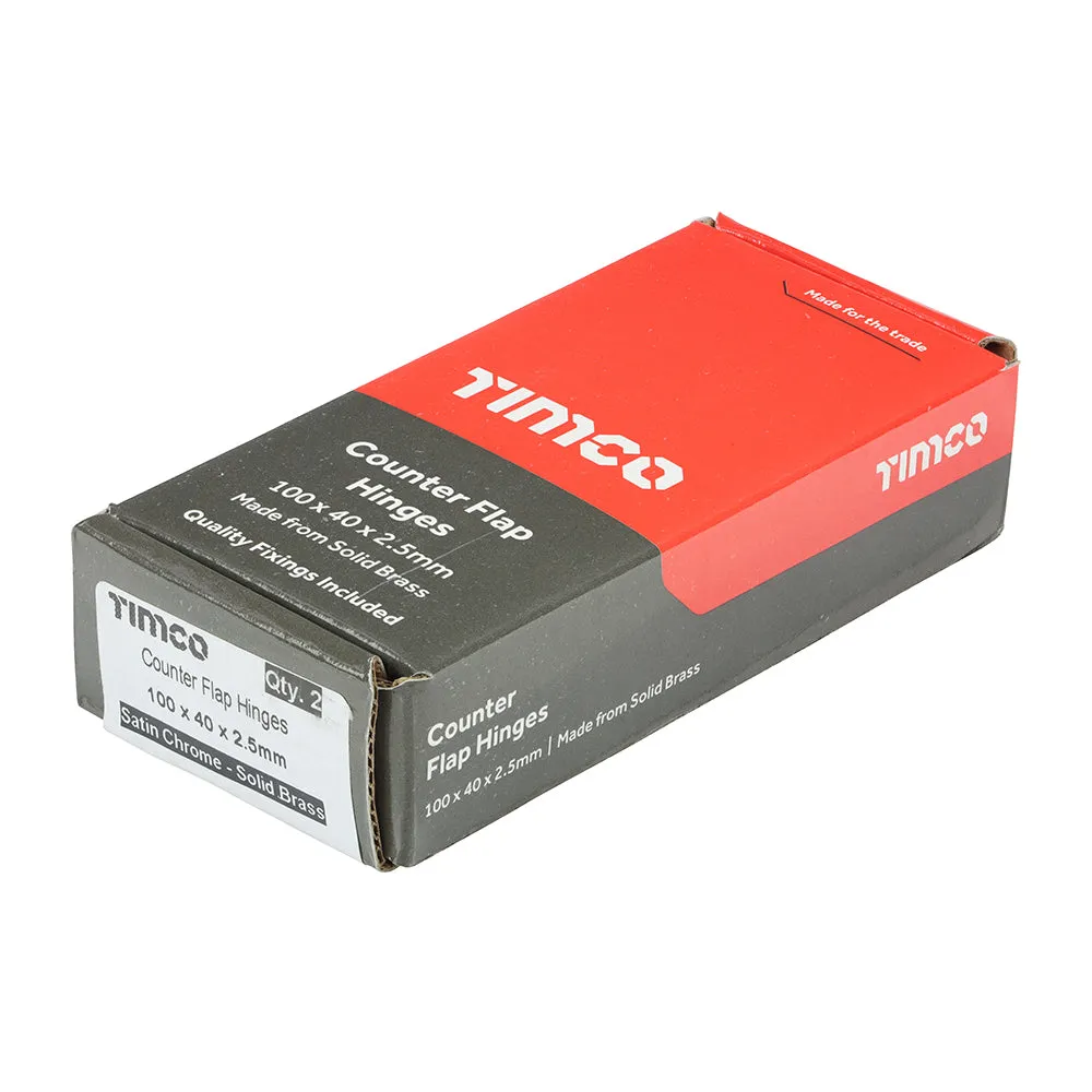 TIMCO Counter Flap Brass Hinges Satin Chrome - 100 x 40 (2pcs)