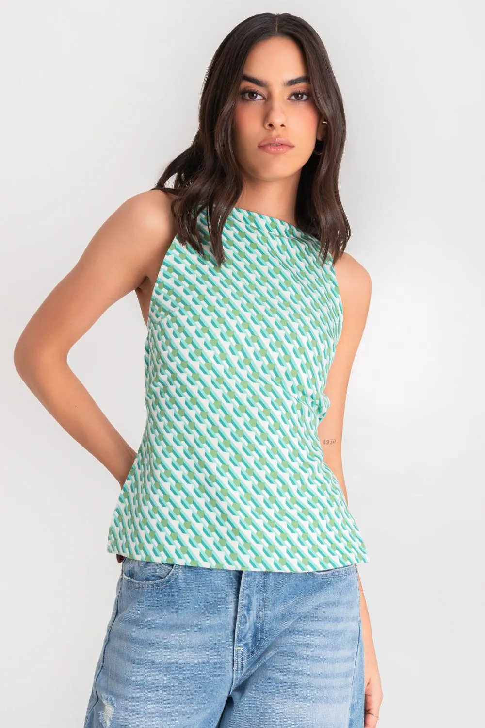 Top estampado de tirantes escote espalda