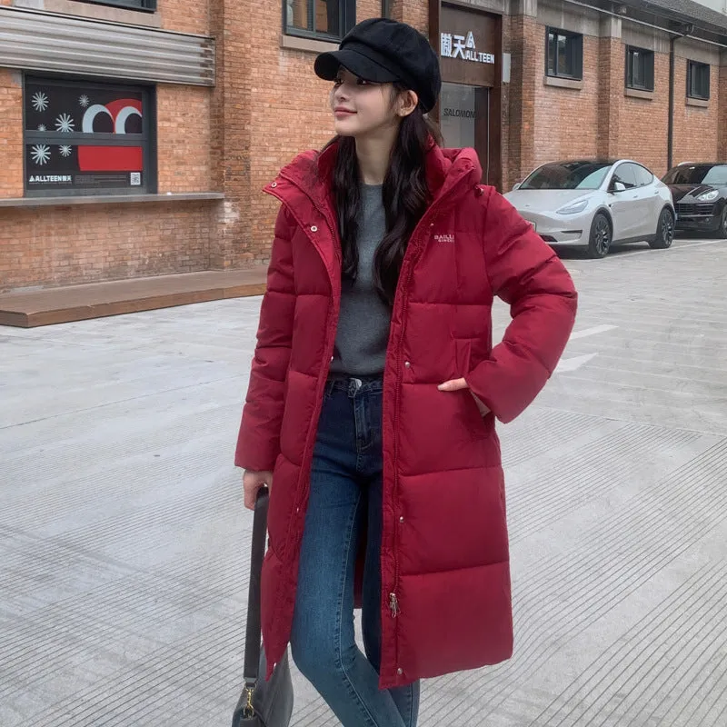 Trendy Knee-Length Windproof Puffer Jacket for Women