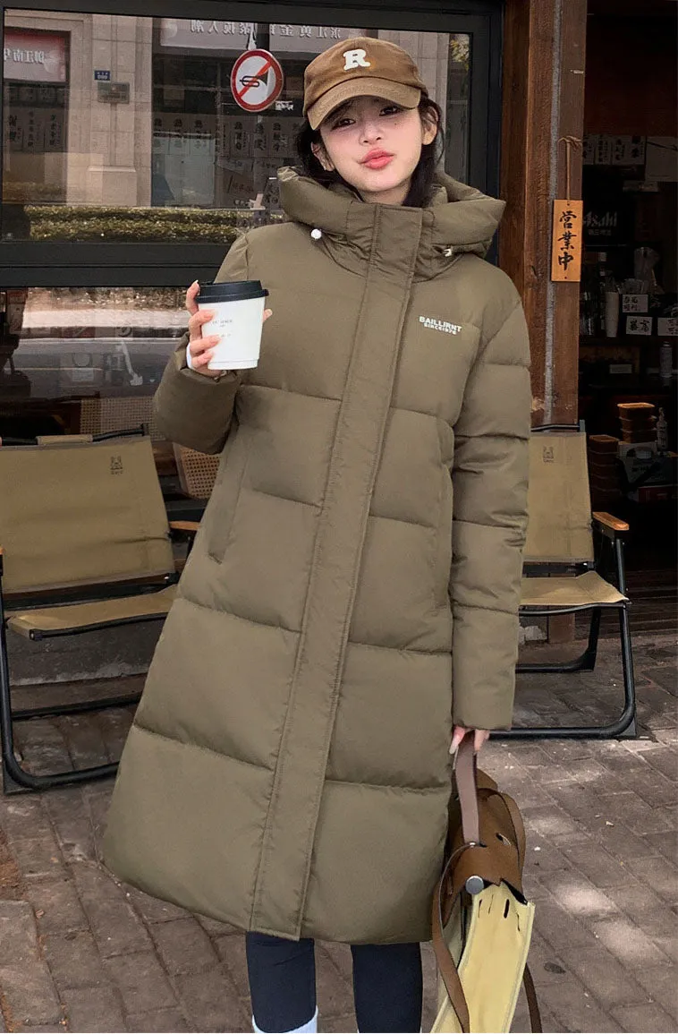 Trendy Knee-Length Windproof Puffer Jacket for Women