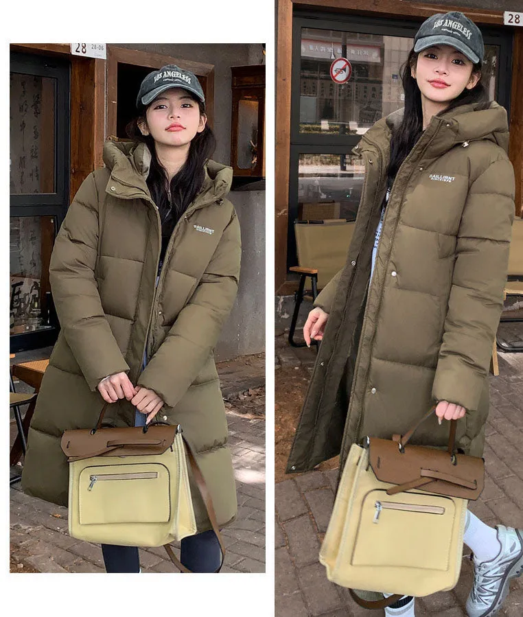 Trendy Knee-Length Windproof Puffer Jacket for Women