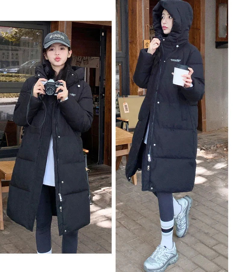 Trendy Knee-Length Windproof Puffer Jacket for Women