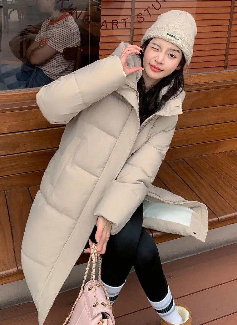 Trendy Knee-Length Windproof Puffer Jacket for Women