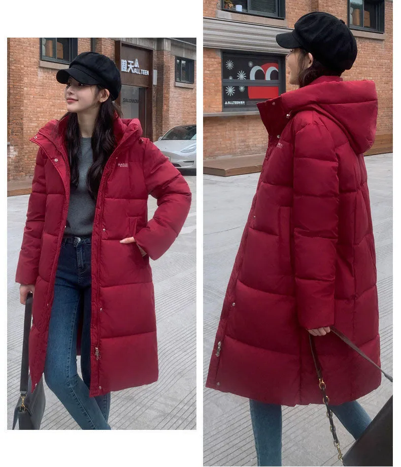 Trendy Knee-Length Windproof Puffer Jacket for Women