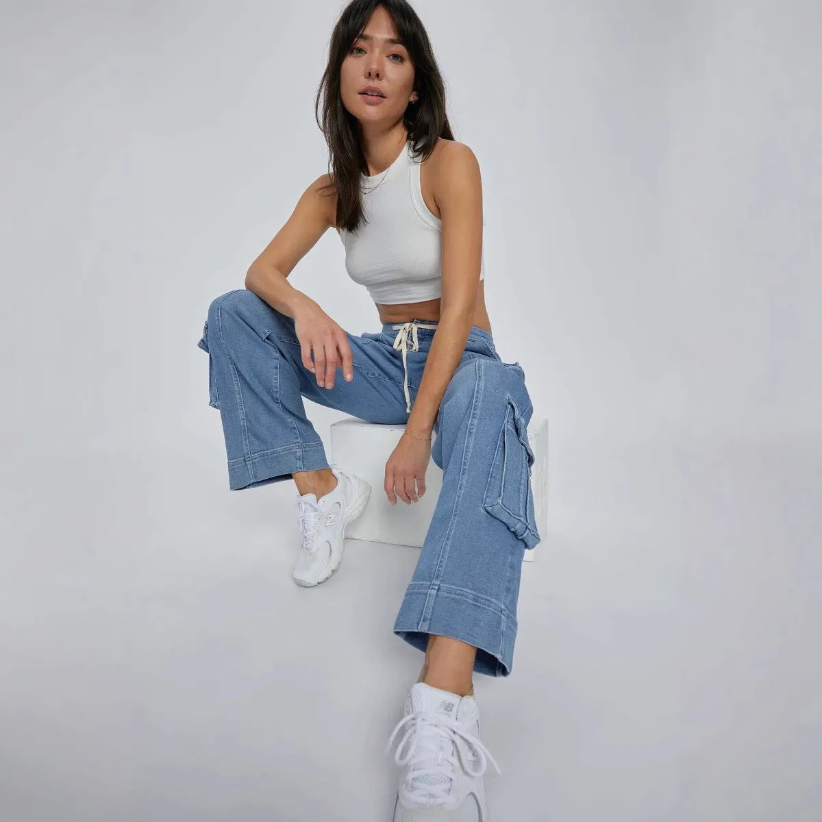 Trendy Wide-Leg Multi-Pocket Denim Cargo Pants