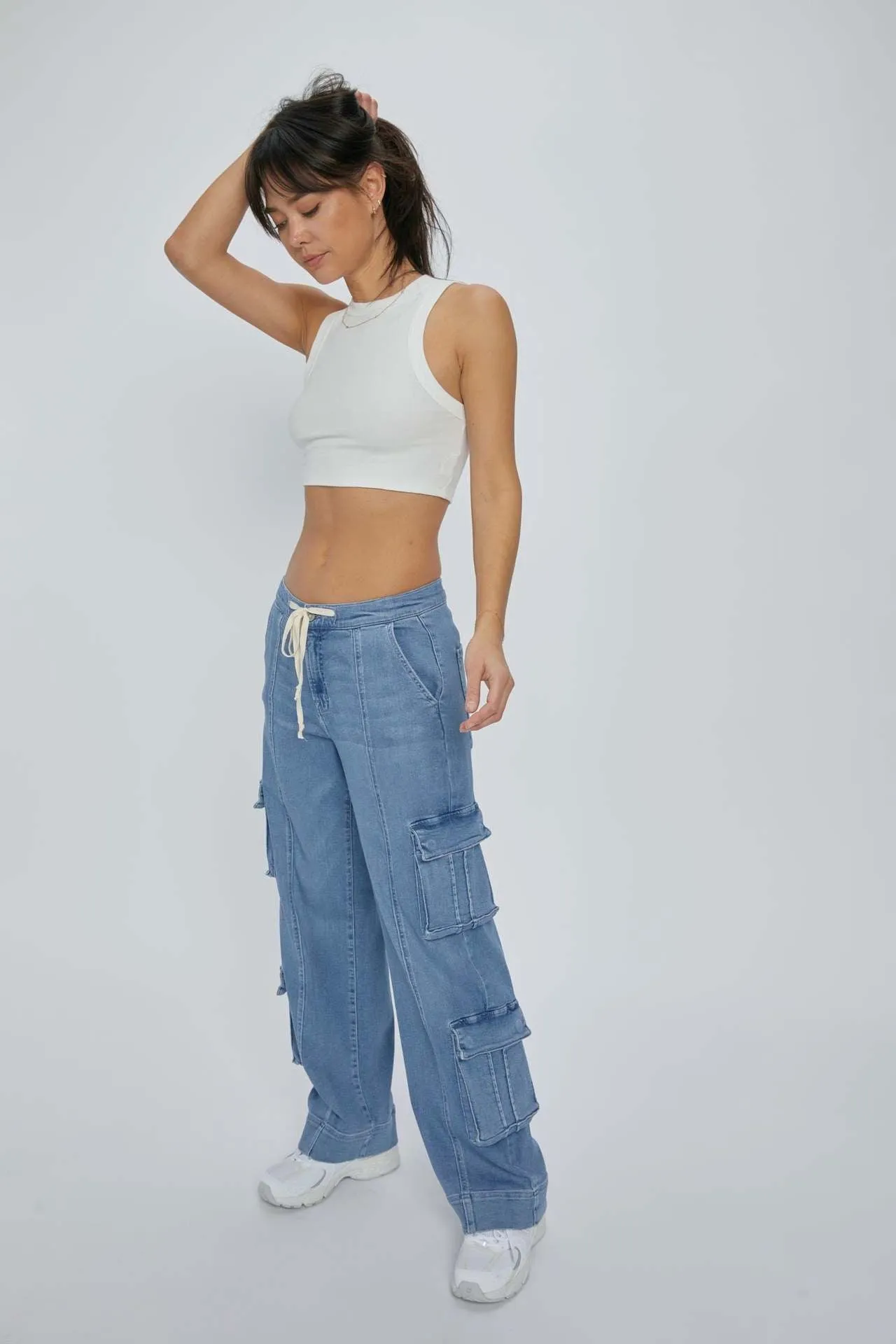 Trendy Wide-Leg Multi-Pocket Denim Cargo Pants