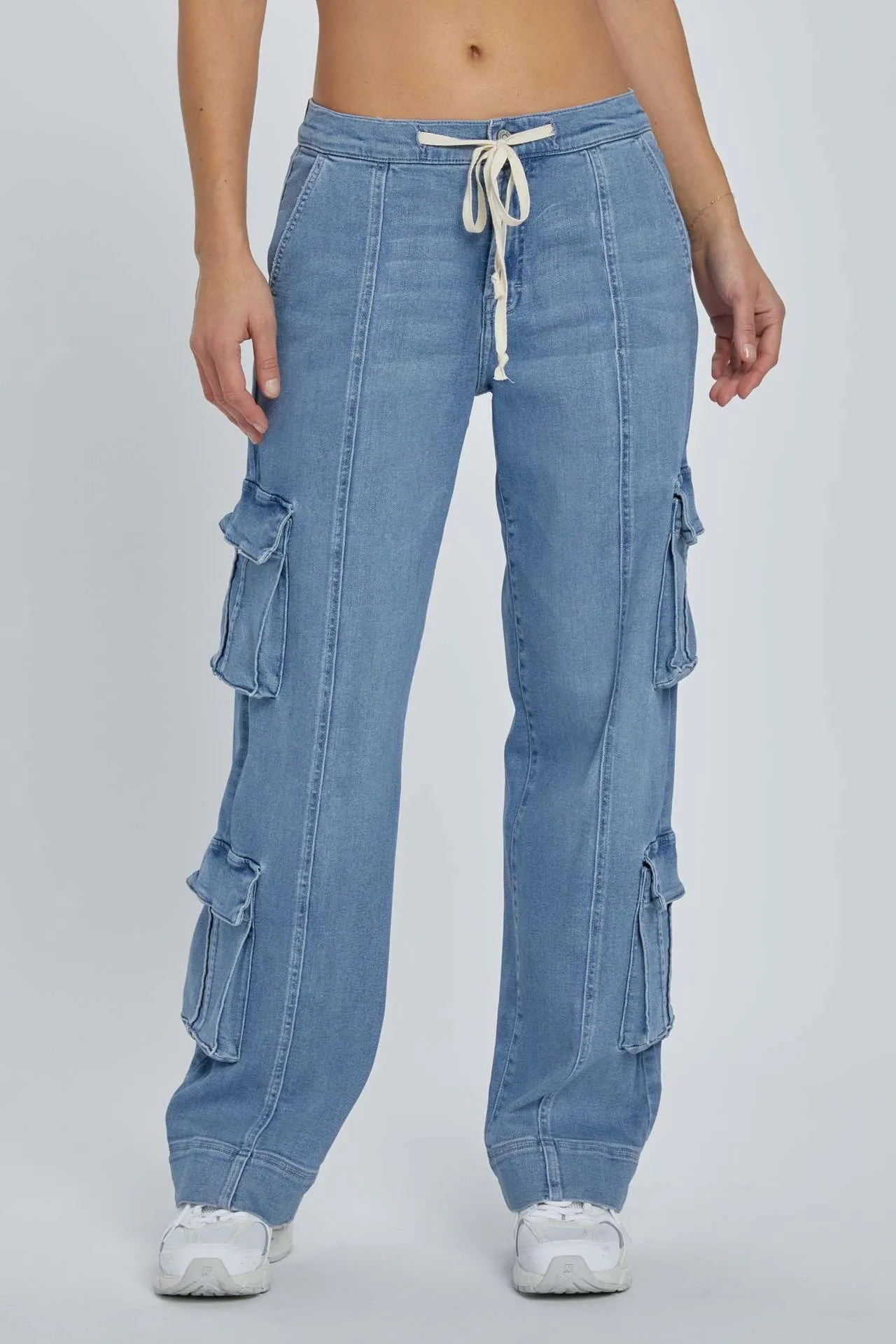 Trendy Wide-Leg Multi-Pocket Denim Cargo Pants