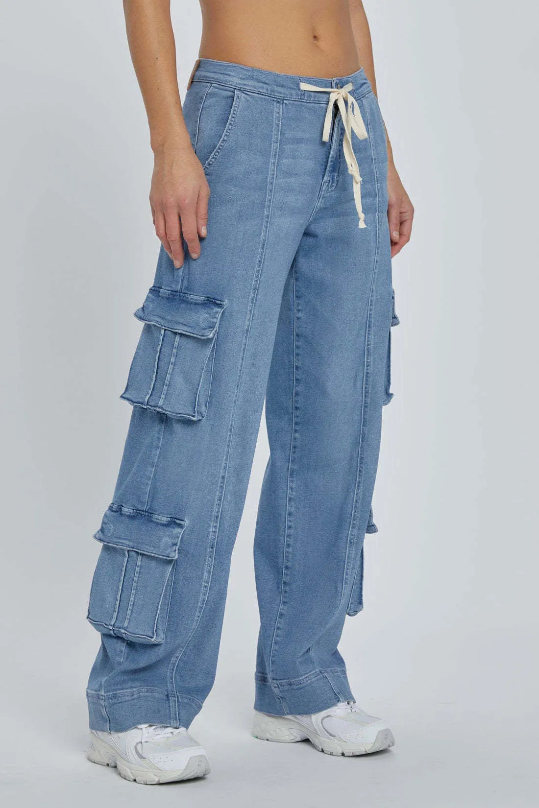 Trendy Wide-Leg Multi-Pocket Denim Cargo Pants