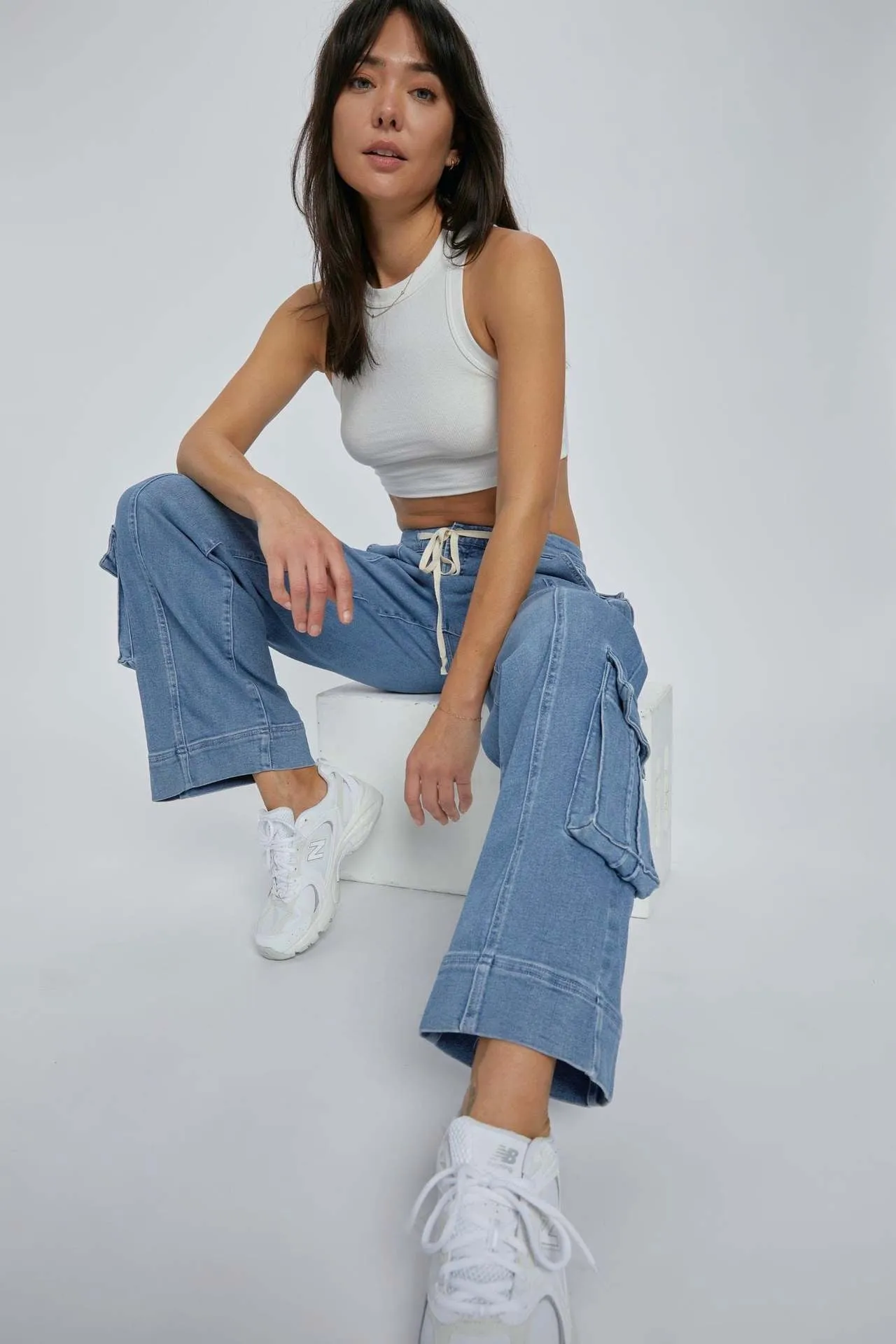 Trendy Wide-Leg Multi-Pocket Denim Cargo Pants