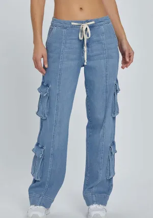 Trendy Wide-Leg Multi-Pocket Denim Cargo Pants