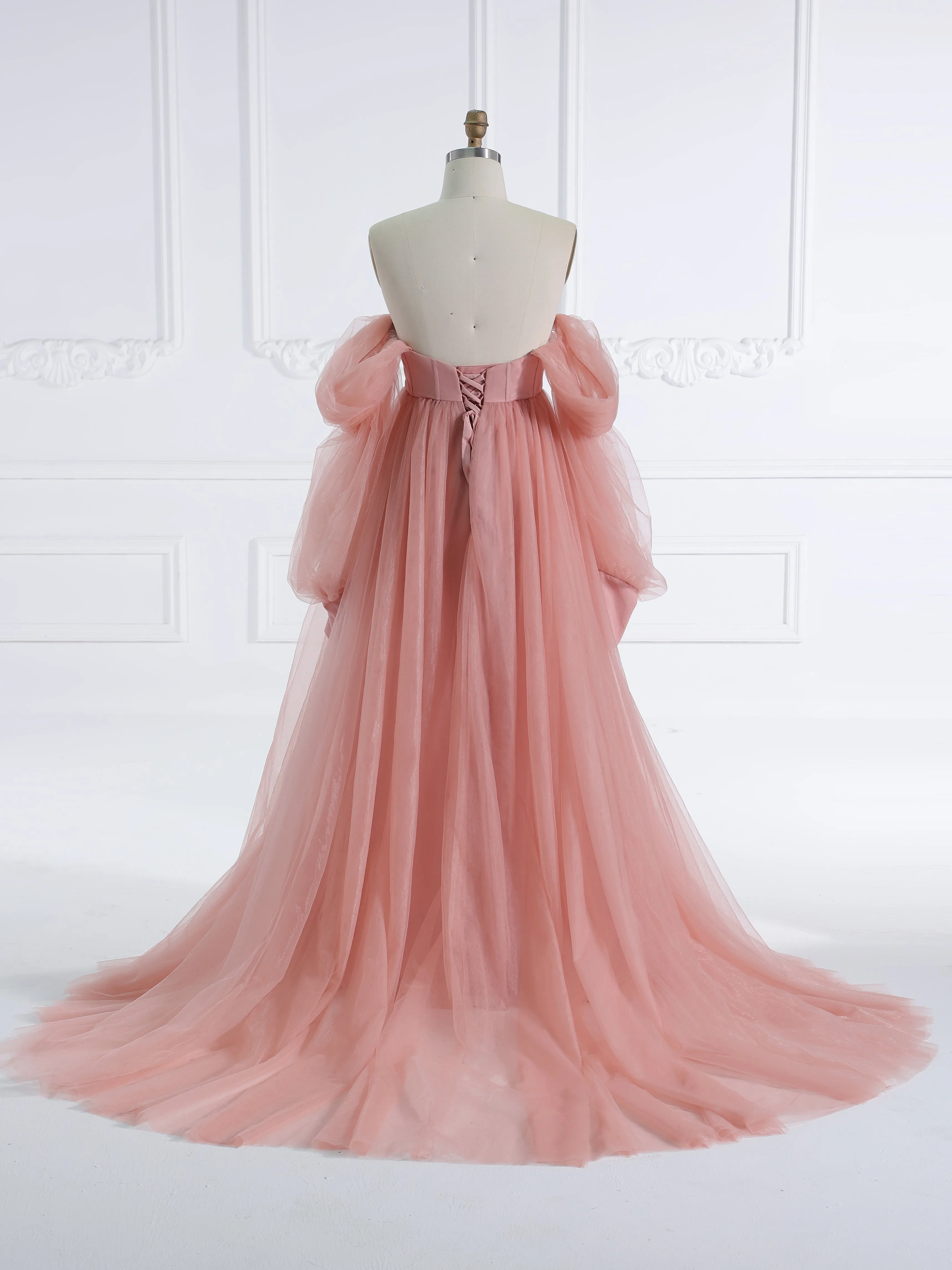 Tulle Maternity Dress for Photo Shoots Corset Back Blue Maternity Dresses for Baby Shower YW231167