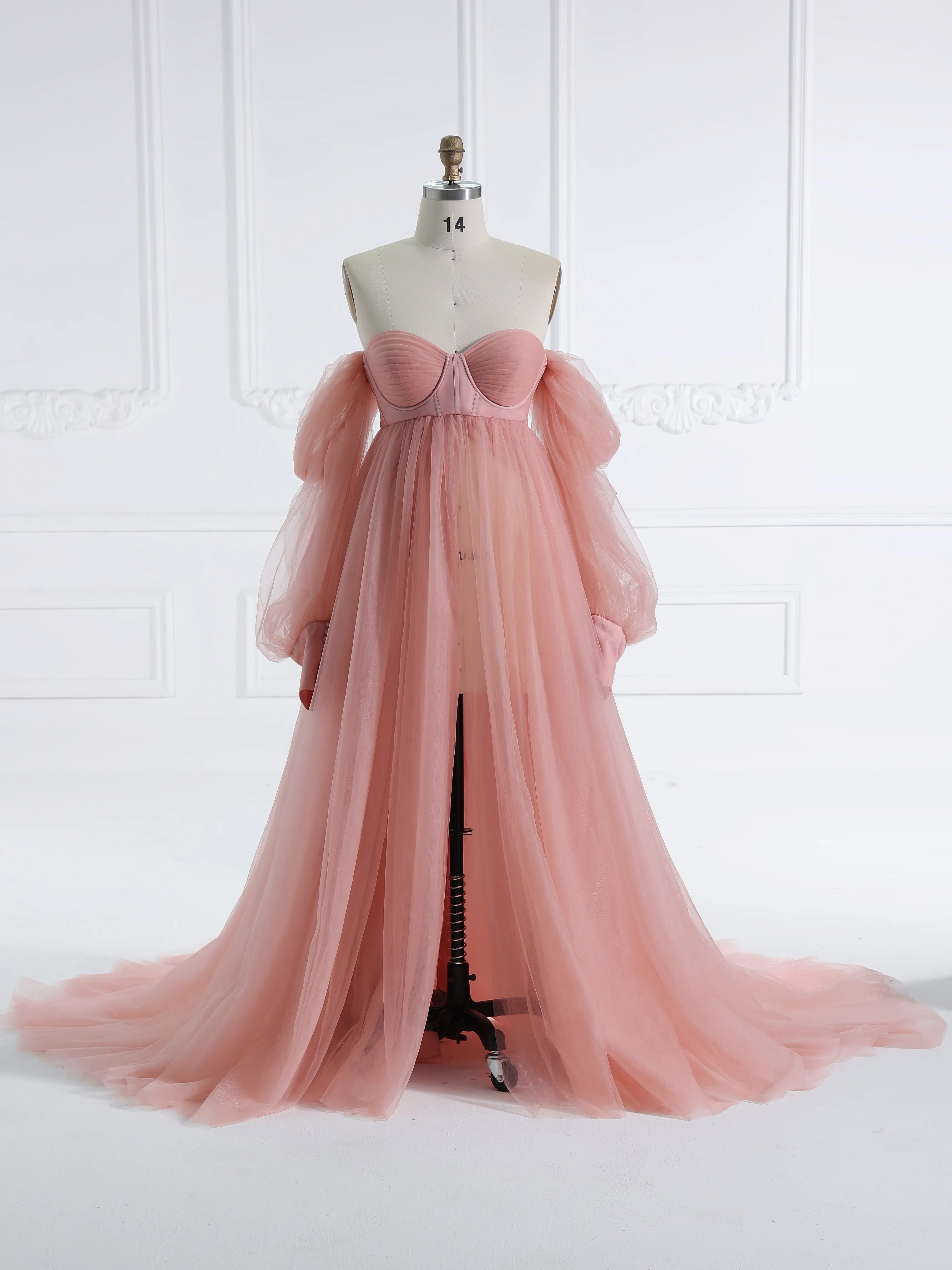 Tulle Maternity Dress for Photo Shoots Corset Back Blue Maternity Dresses for Baby Shower YW231167