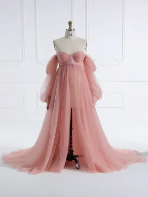 Tulle Maternity Dress for Photo Shoots Corset Back Blue Maternity Dresses for Baby Shower YW231167